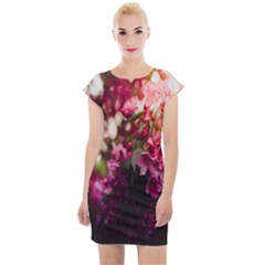 Pink Flower Cap Sleeve Bodycon Dress