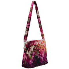 Pink Flower Zipper Messenger Bag