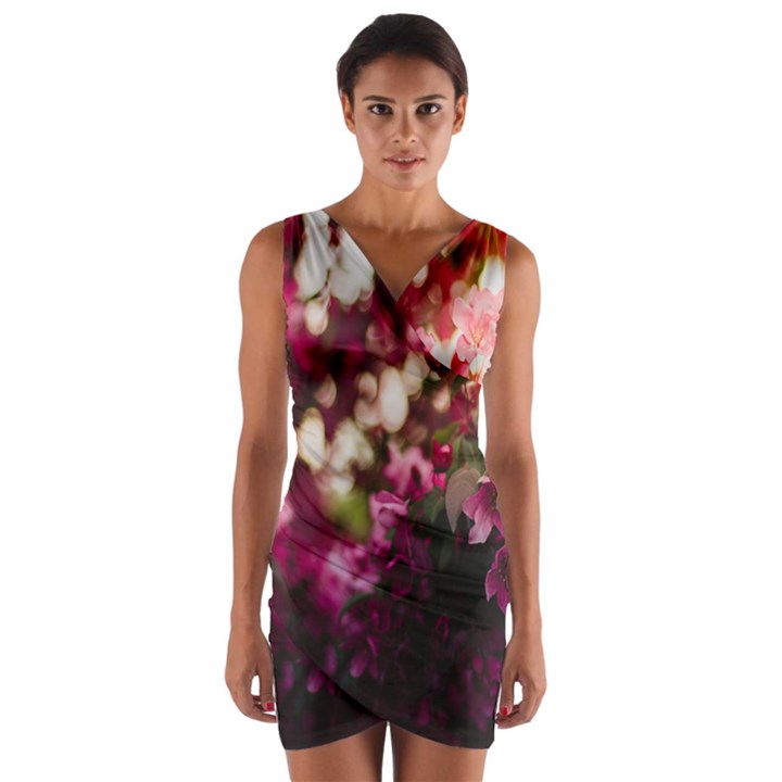 Pink Flower Wrap Front Bodycon Dress