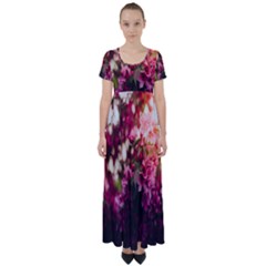 Pink Flower High Waist Short Sleeve Maxi Dress