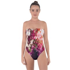 Pink Flower Tie Back One Piece Swimsuit