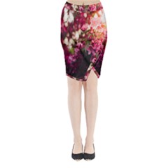 Pink Flower Midi Wrap Pencil Skirt