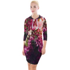 Pink Flower Quarter Sleeve Hood Bodycon Dress