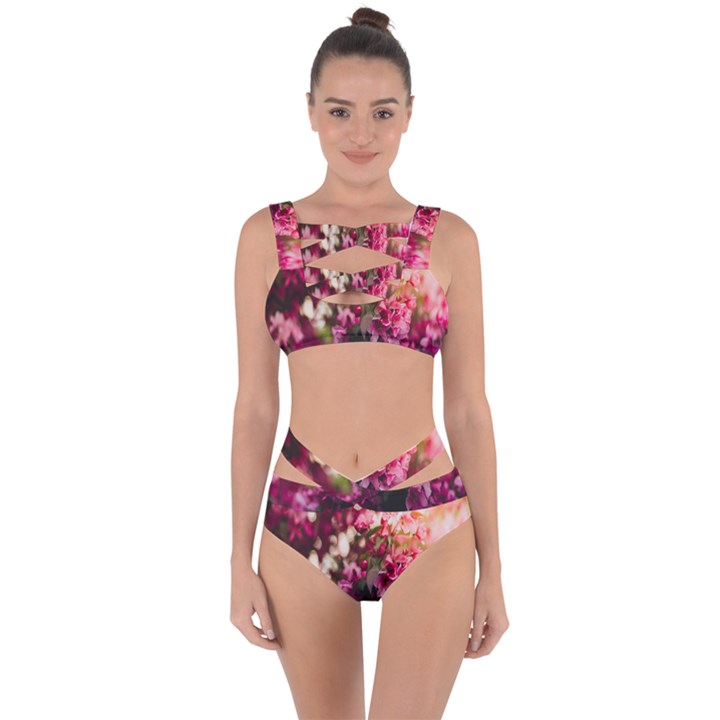 Pink Flower Bandaged Up Bikini Set 