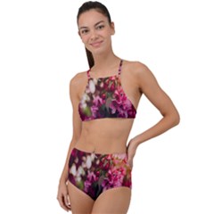 Pink Flower High Waist Tankini Set