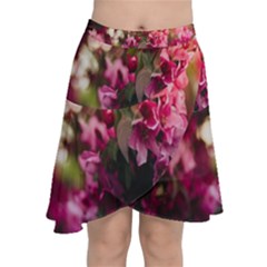 Pink Flower Chiffon Wrap Front Skirt