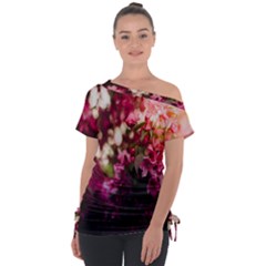 Pink Flower Off Shoulder Tie-Up Tee