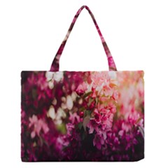 Pink Flower Zipper Medium Tote Bag