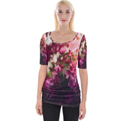 Pink Flower Wide Neckline Tee