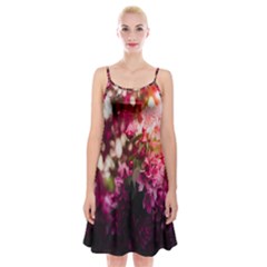 Pink Flower Spaghetti Strap Velvet Dress