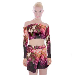 Pink Flower Off Shoulder Top with Mini Skirt Set