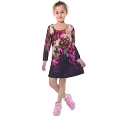 Pink Flower Kids  Long Sleeve Velvet Dress