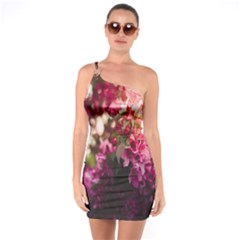 Pink Flower One Shoulder Ring Trim Bodycon Dress