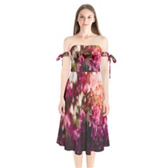 Pink Flower Shoulder Tie Bardot Midi Dress