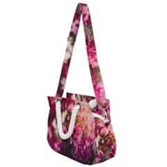 Pink Flower Rope Handles Shoulder Strap Bag