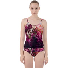 Pink Flower Cut Out Top Tankini Set