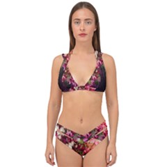 Pink Flower Double Strap Halter Bikini Set