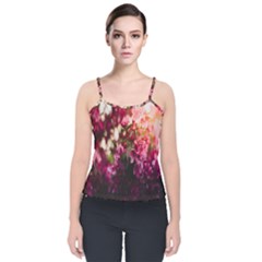 Pink Flower Velvet Spaghetti Strap Top