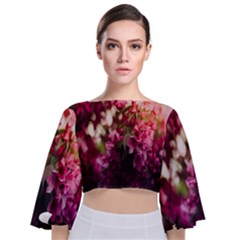 Pink Flower Tie Back Butterfly Sleeve Chiffon Top