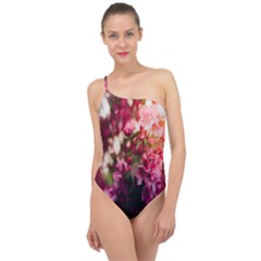 Pink Flower Classic One Shoulder Swimsuit