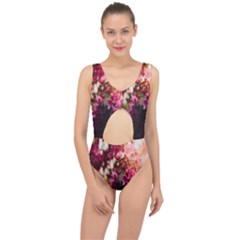 Pink Flower Center Cut Out Swimsuit