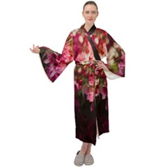 Pink Flower Maxi Velvet Kimono