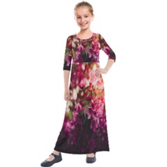 Pink Flower Kids  Quarter Sleeve Maxi Dress