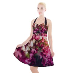 Pink Flower Halter Party Swing Dress 