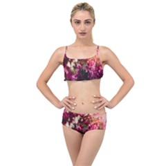 Pink Flower Layered Top Bikini Set