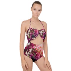 Pink Flower Scallop Top Cut Out Swimsuit