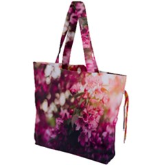 Pink Flower Drawstring Tote Bag