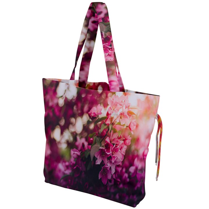 Pink Flower Drawstring Tote Bag