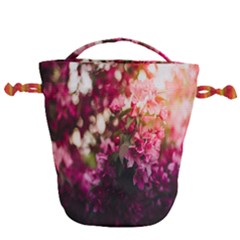 Pink Flower Drawstring Bucket Bag