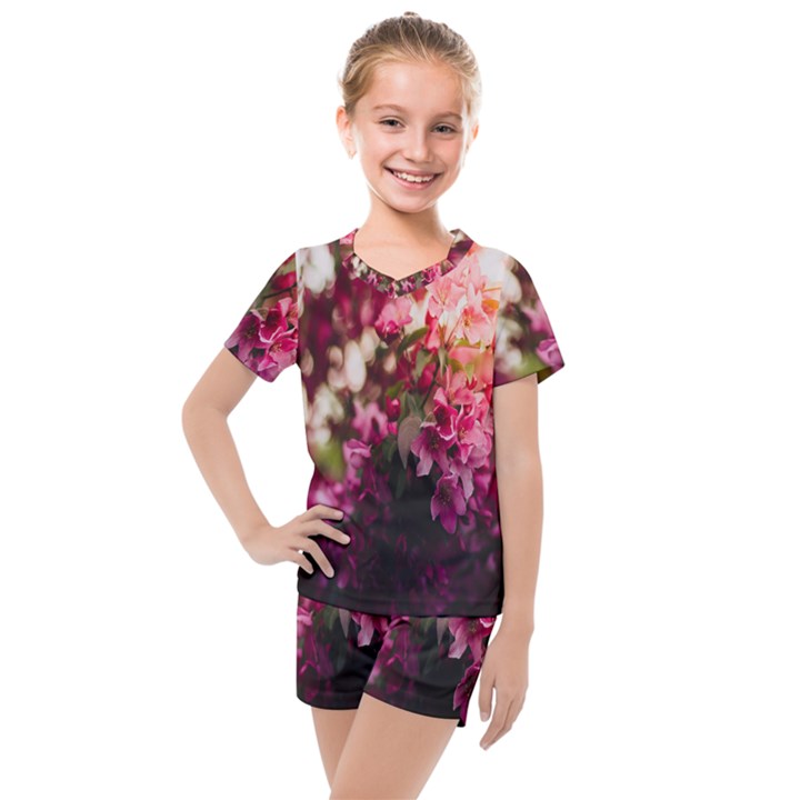 Pink Flower Kids  Mesh Tee and Shorts Set