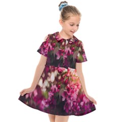 Pink Flower Kids  Short Sleeve Shirt Dress