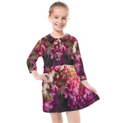 Pink Flower Kids  Quarter Sleeve Shirt Dress by artworkshop