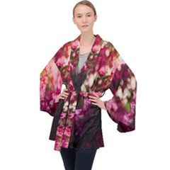 Pink Flower Long Sleeve Velvet Kimono  by artworkshop