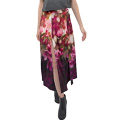 Pink Flower Velour Split Maxi Skirt