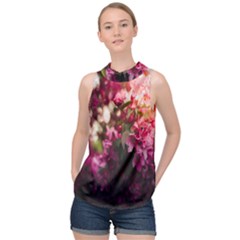 Pink Flower High Neck Satin Top