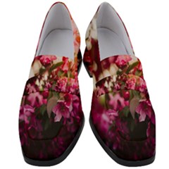 Pink Flower Women s Chunky Heel Loafers