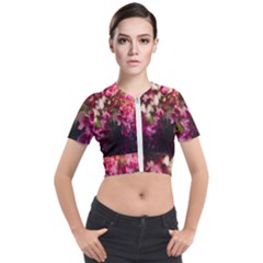 Pink Flower Short Sleeve Cropped Jacket