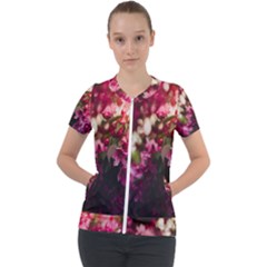 Pink Flower Short Sleeve Zip Up Jacket