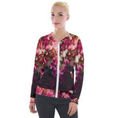 Pink Flower Velvet Zip Up Jacket