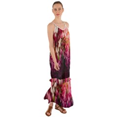 Pink Flower Cami Maxi Ruffle Chiffon Dress