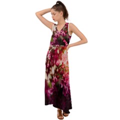 Pink Flower V-Neck Chiffon Maxi Dress