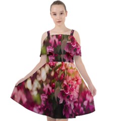 Pink Flower Cut Out Shoulders Chiffon Dress