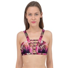 Pink Flower Cage Up Bikini Top