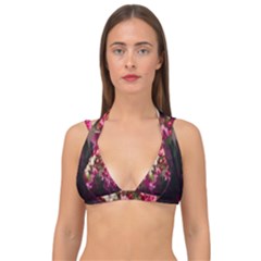 Pink Flower Double Strap Halter Bikini Top