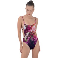 Pink Flower Tie Strap One Piece Swimsuit