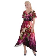 Pink Flower Cross Front Sharkbite Hem Maxi Dress